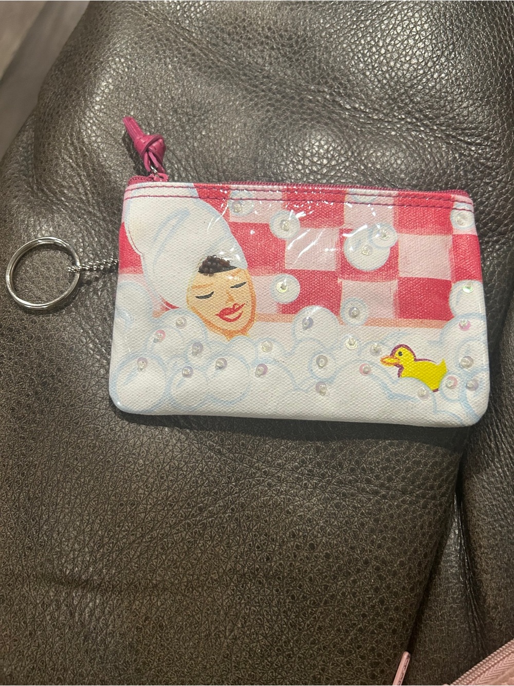 Pink Bubble Bath Key Pouch with Duck Accent